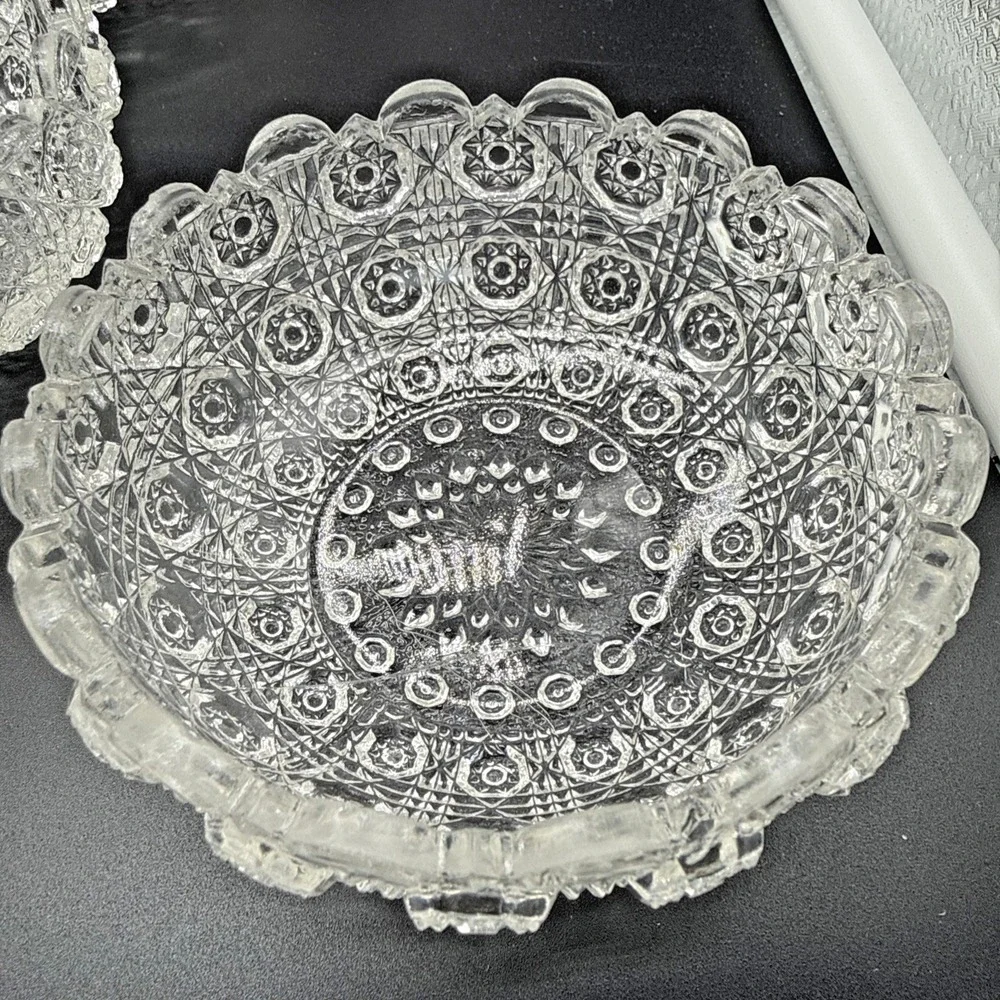 Vintage Pressed and Cut Glass Collection 10 Piece Set Bowls Decanter Basket